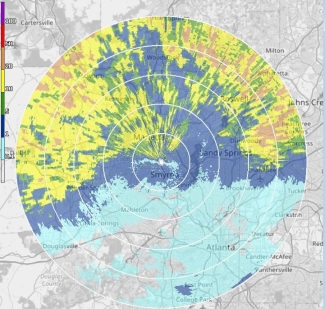 screenshot of radar image over regional map