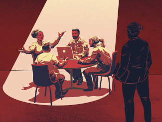 graphic with image of people sitting, talking at a table