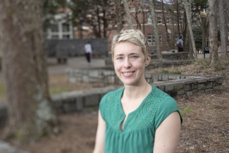 photo of woman outdoors, with trees, day