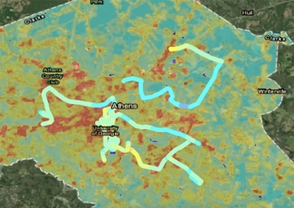 video still of graphic map showing outlines of Athens GA