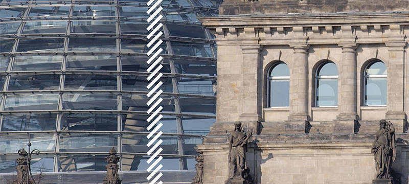 photo of buildings with white graphic