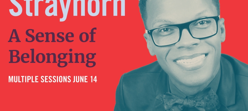 graphic on red with man's photo, text