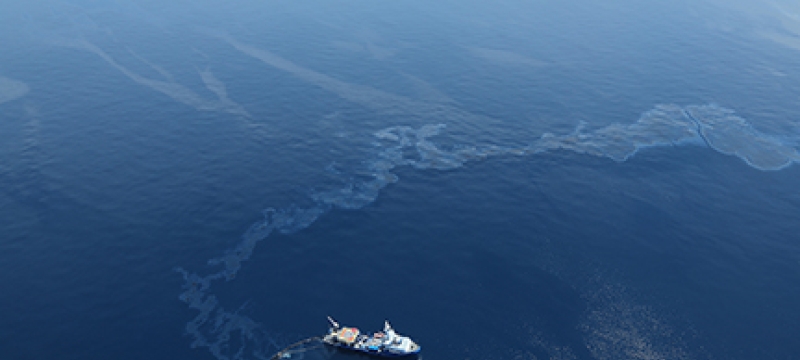 oil sheen on water from the air