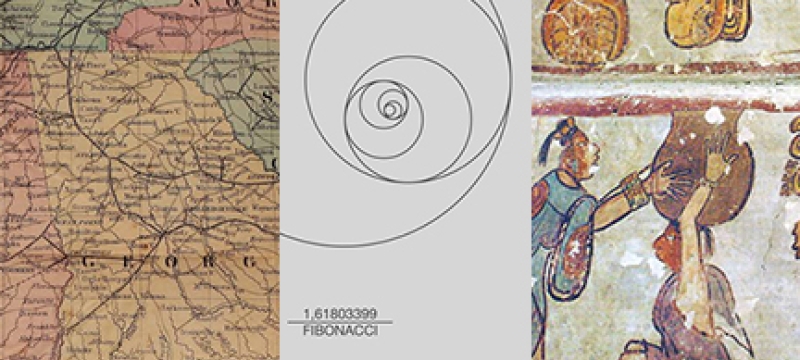 collage with map, graphic and fresco