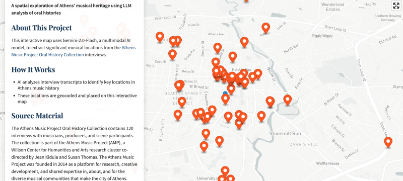 screenshot of interactive map, with text and place marks 