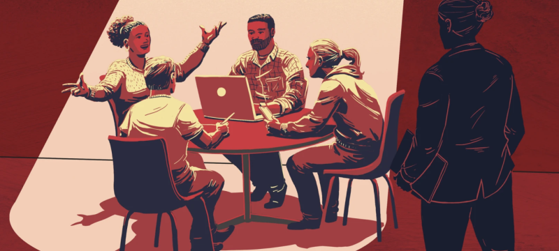 graphic with image of people sitting, talking at a table