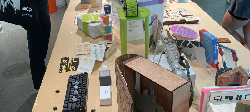 Photo of graphic art objects on table