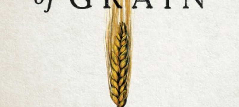 book cover graphic with text and spike of wheat