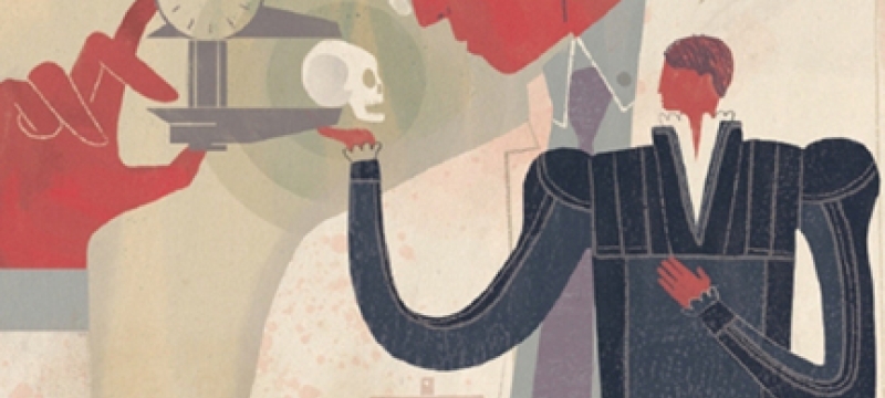 graphic illustration with microscope, thespian