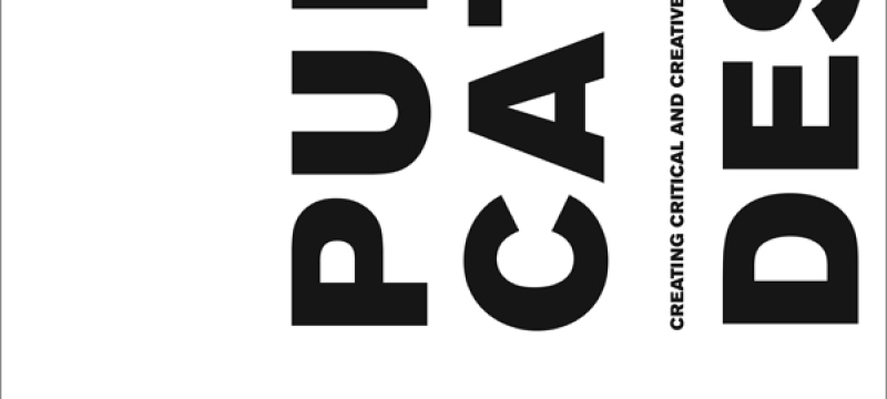 vertically written 'publication design' for poster