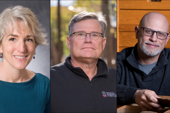 three headshot photos of people