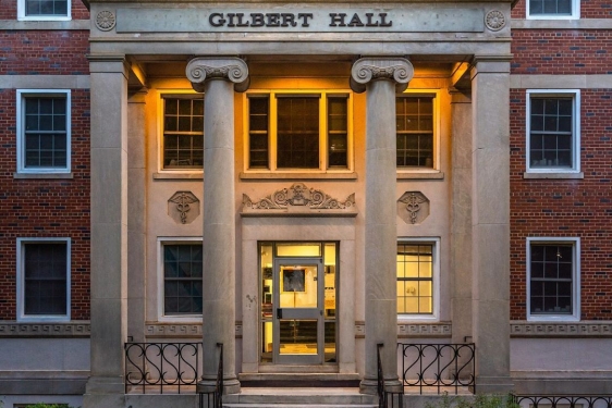 photo of building facade, with columns