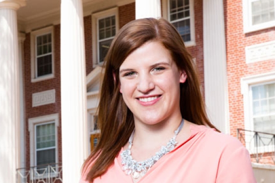 woman in front of Park Hall