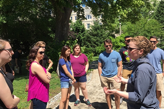 students outside on a path, day