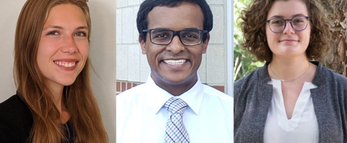 headshots of two women and one man