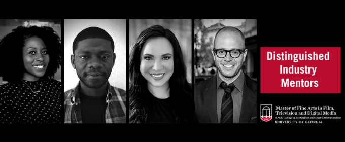 headshots of four people, with red block and logo