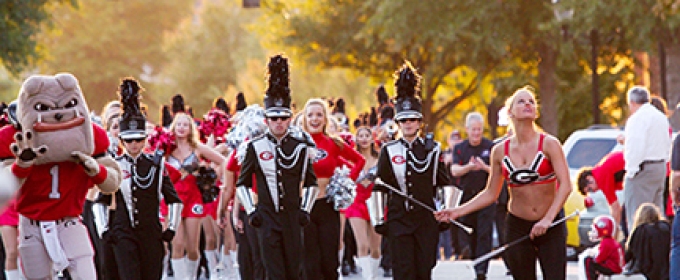 parade photo with band and majorette