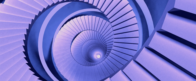 graphic of never-ending staircase, purple