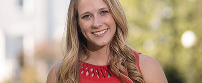 photo of woman with campus background