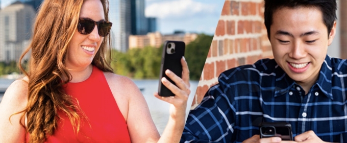 split photo of two people using smart phones