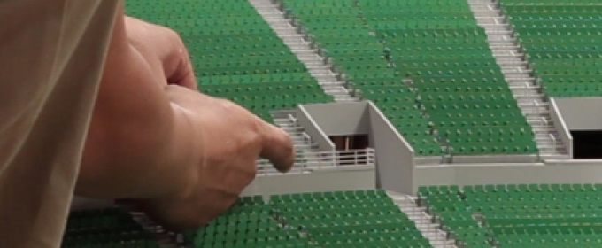 stadium sculpture in miniature, with hand