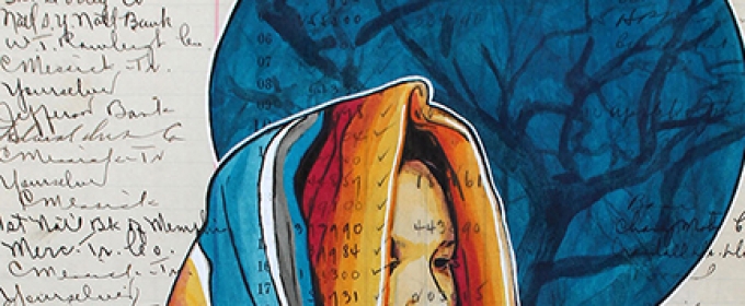 painting of woman on lined paper