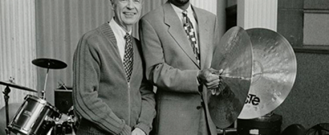 black and white photo of two men with percussion instruments