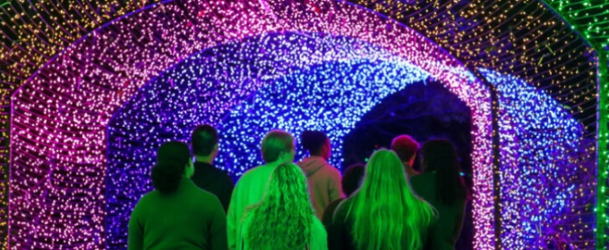 photo of people walking through a light tunnel