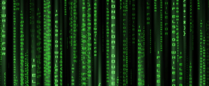 matrix image, black and green letters vertical