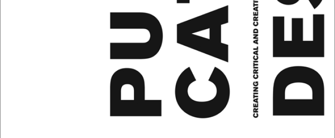 vertically written 'publication design' for poster