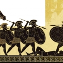 artwork graphic of Greeks with spears and horse