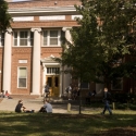 photo of building facade, people in foreground, day